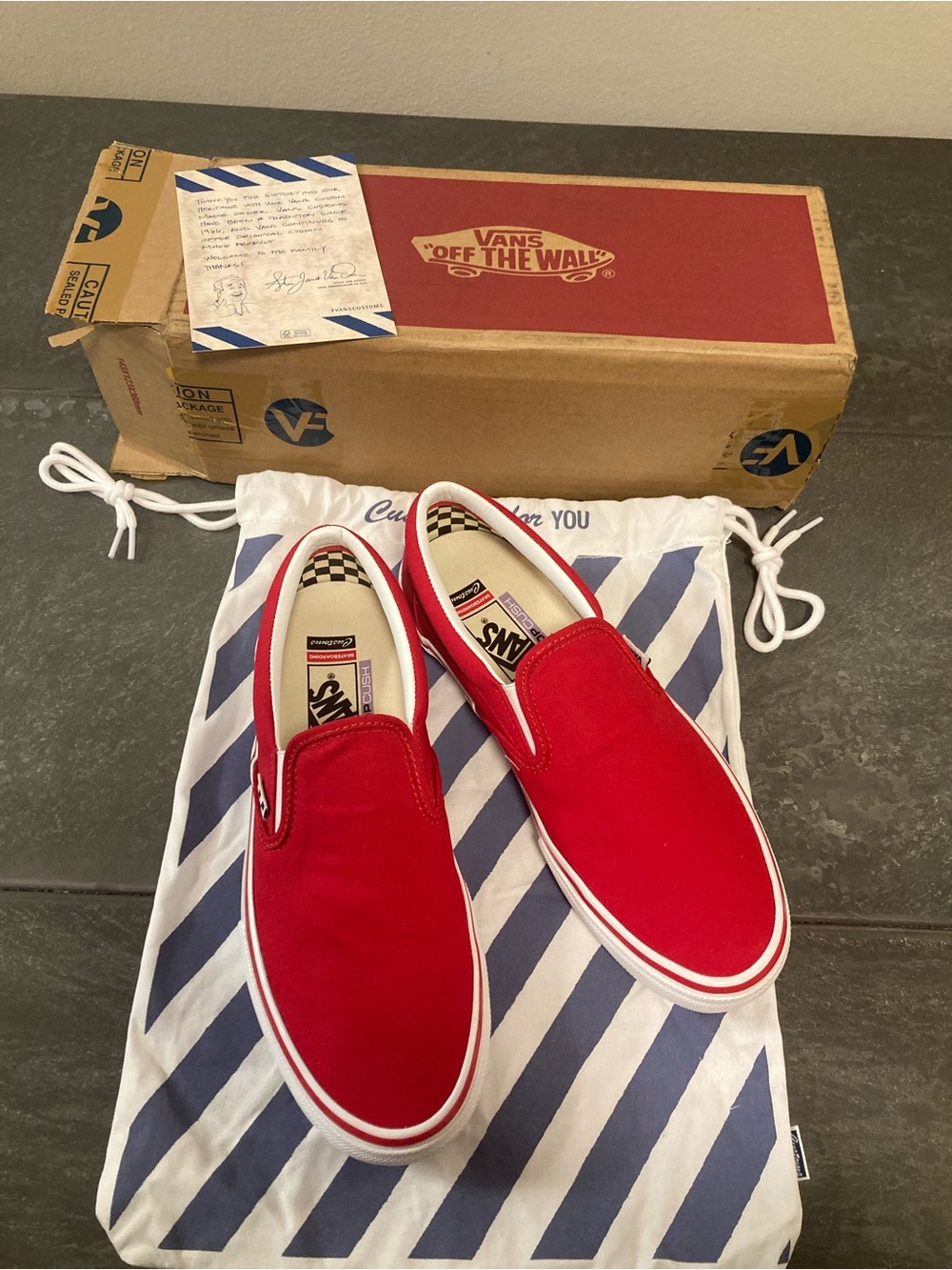 Vans custom non embroidered Red Canvas Classic Slip-On Loafers - Picture 10 of 10
